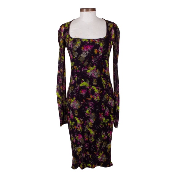 JEAN PAUL GAULTIER MULTICOLOR NYLON FLORAL PRINT BODYCON DRESS - Picture 1 of 10